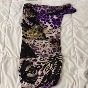 Christian Audigier Vibrant Purple and Black Pencil Skirt
